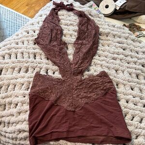 Elegant Lace Halter Bralette in Brown